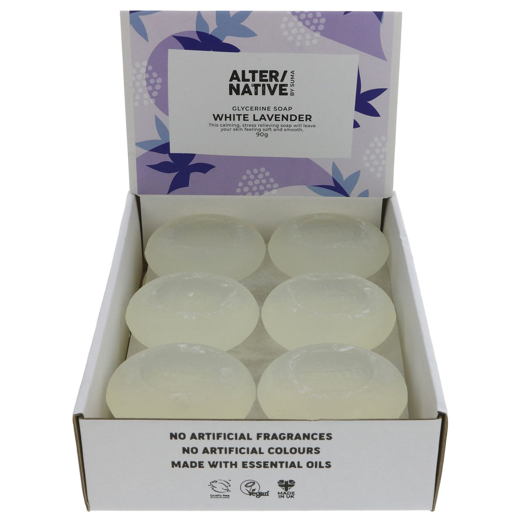 Indulgent lavender glycerine soap | Vegan & cruelty-free | Antibacterial properties | 90g bar | ALTER/NATIVE by Suma.