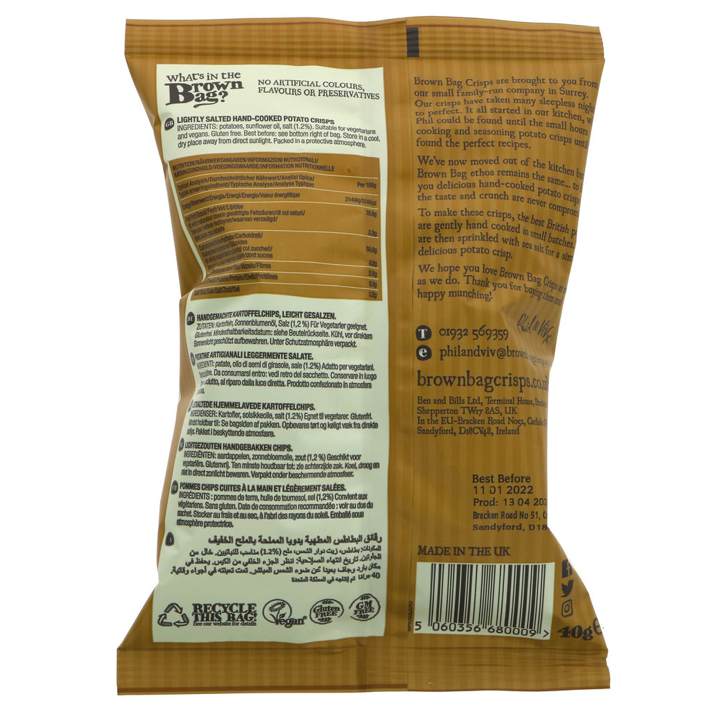 Brown Bag Crisps | Lightly Salted | Gluten-Free & Vegan | Recyclable Packaging | Made with British Potatoes | 40G