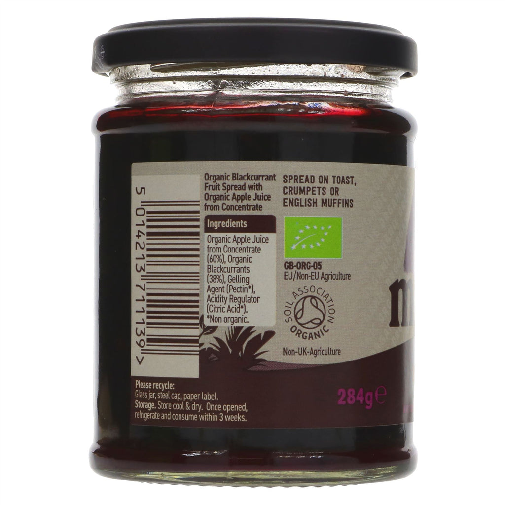Organic Blackcurrant Spread - guilt-free, vegan, & delicious. Made with organic blackcurrants & apple juice concentrate - perfect for toast or recipes!