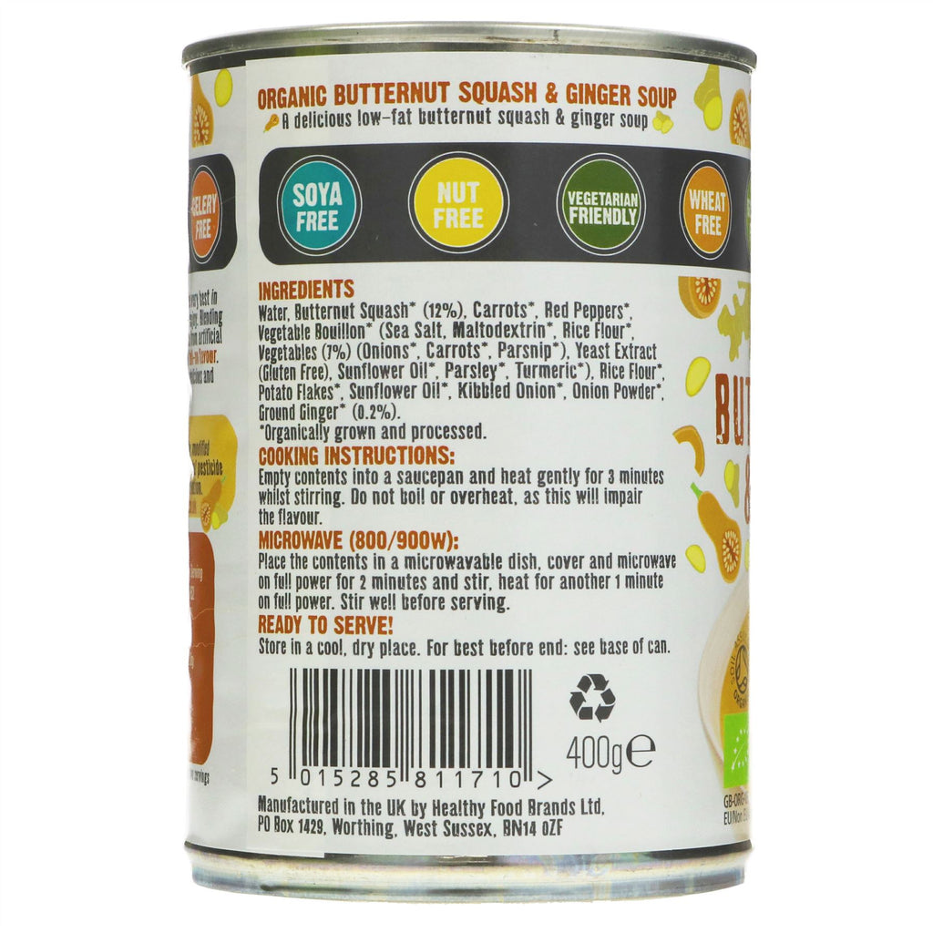 Gluten-free vegan Butternut Squash & Ginger soup by Free & Easy. All-natural organic ingredients for a healthy meal.