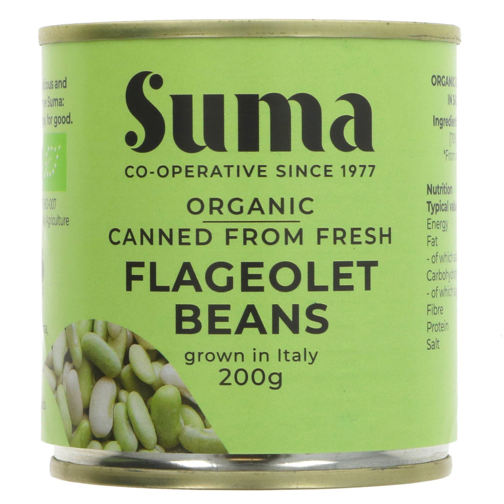 Suma's Fresh Flageolet Beans - Org: French taste, organic & vegan. High in protein & fiber. Perfect for salads & stew. No VAT. 200g.