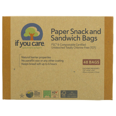 If You Care | Sandwich & Snack Bags - Paper - 19x16x6cm, Unbleached | 48 bags