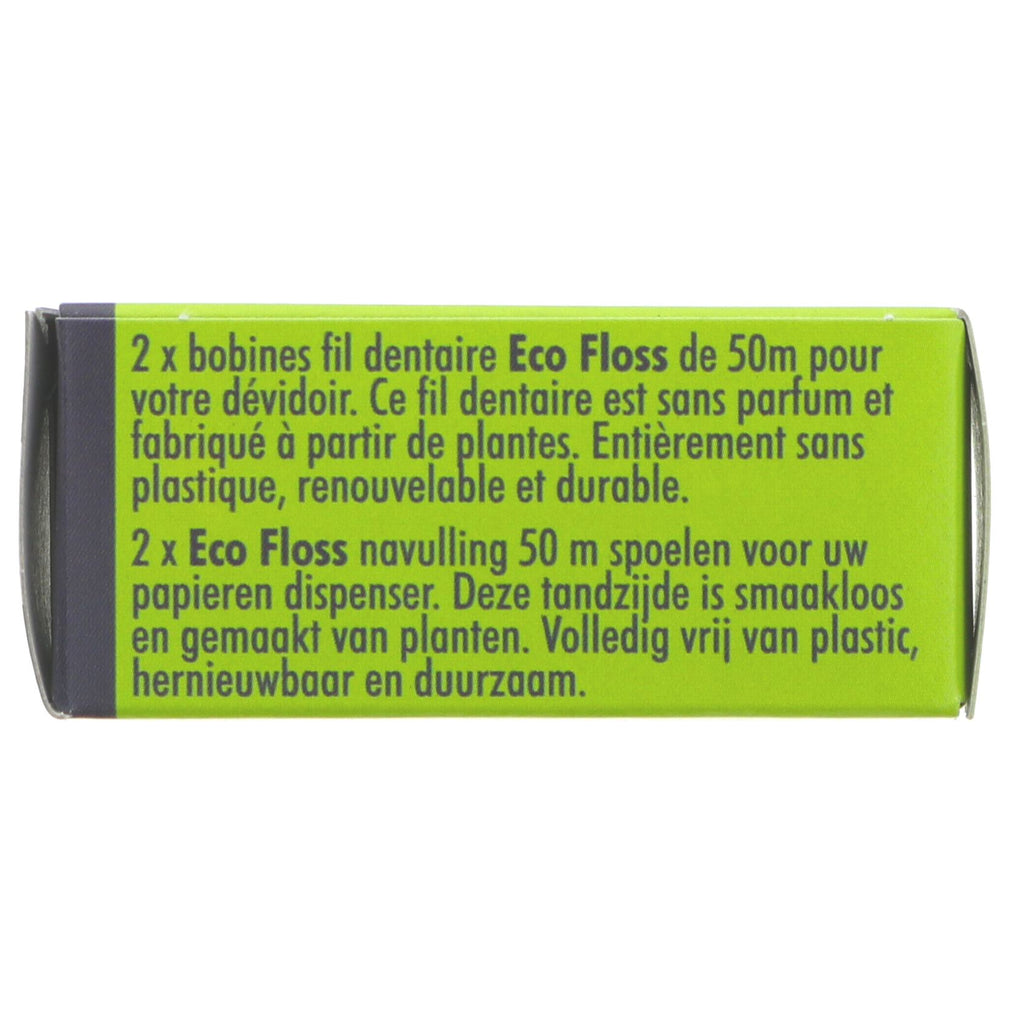 Ecoliving Plant-Based Dental Floss Refills - 2x50m, eco-friendly and vegan. Made from corn and vegetable wax. Safe for you and the planet.