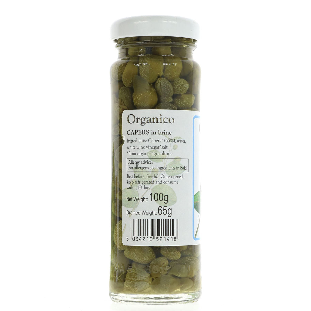 Organic vegan capers add tang to salads & sauces. No VAT charged. Small jar