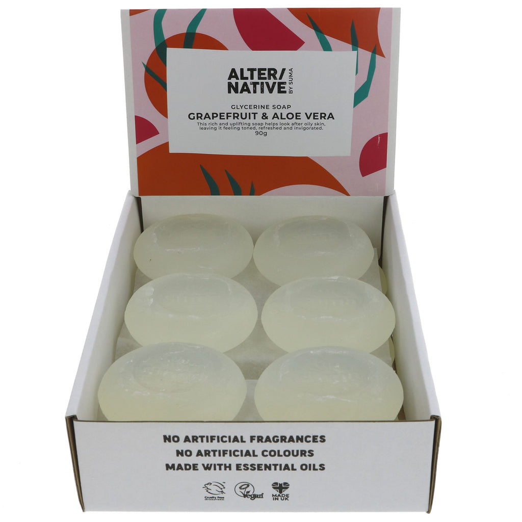 Vegan grapefruit & aloe glycerine soap - handmade with natural ingredients for invigorating, cruelty-free skincare.