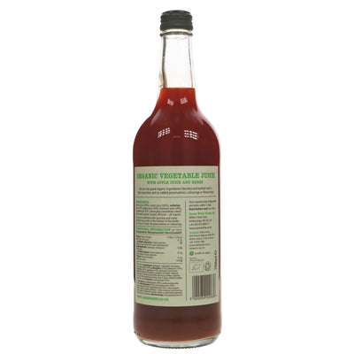 Organic & vegan Vegetable Juice from James White, made with tomato, celeriac, carrot, cucumber, beetroot, lovage & basil.