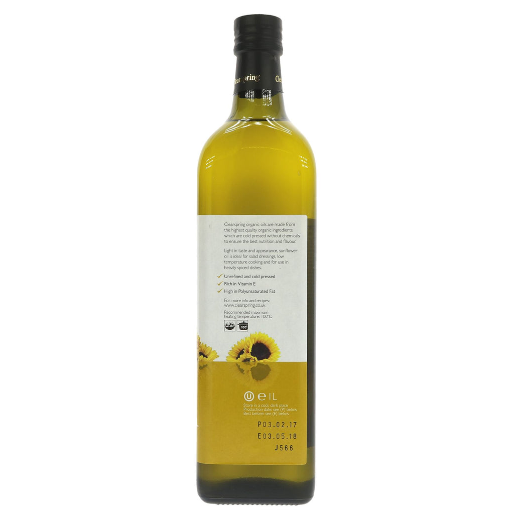 Clearspring Organic Sunflower Oil - 1l | Vegan | Nutty Flavour | Recommended Max Temp 100C | No VAT | Sold by Superfood Market since 15 July 2014.
