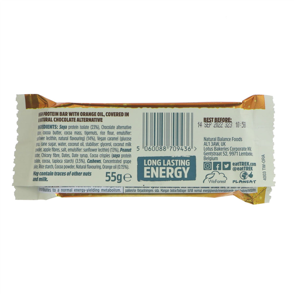 Trek Chocolate Orange snack bar: gluten-free, vegan & full of flavour! Perfect for your midday cravings.