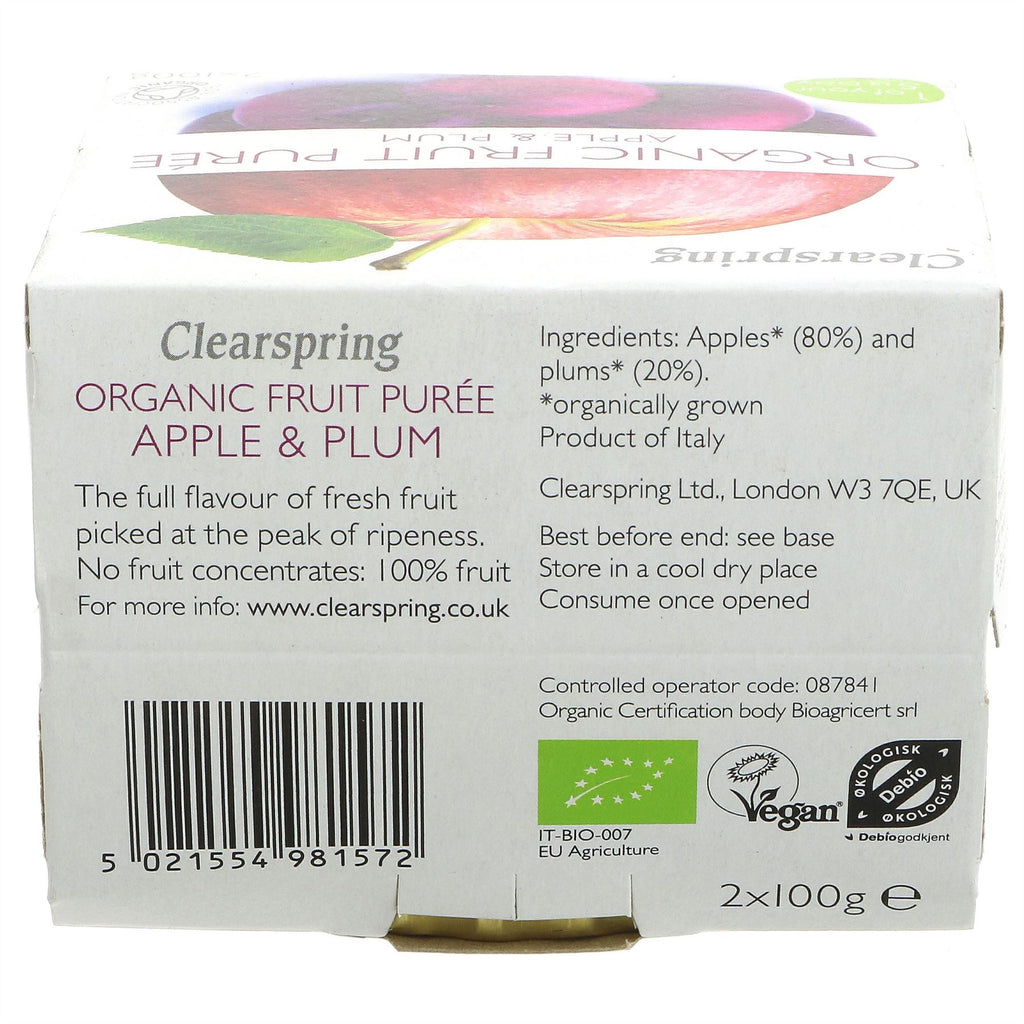 Clearspring Apple & Plum Puree - Organic, Vegan snack or topping for yoghurt, cereal, or desserts. No VAT. since 2014.