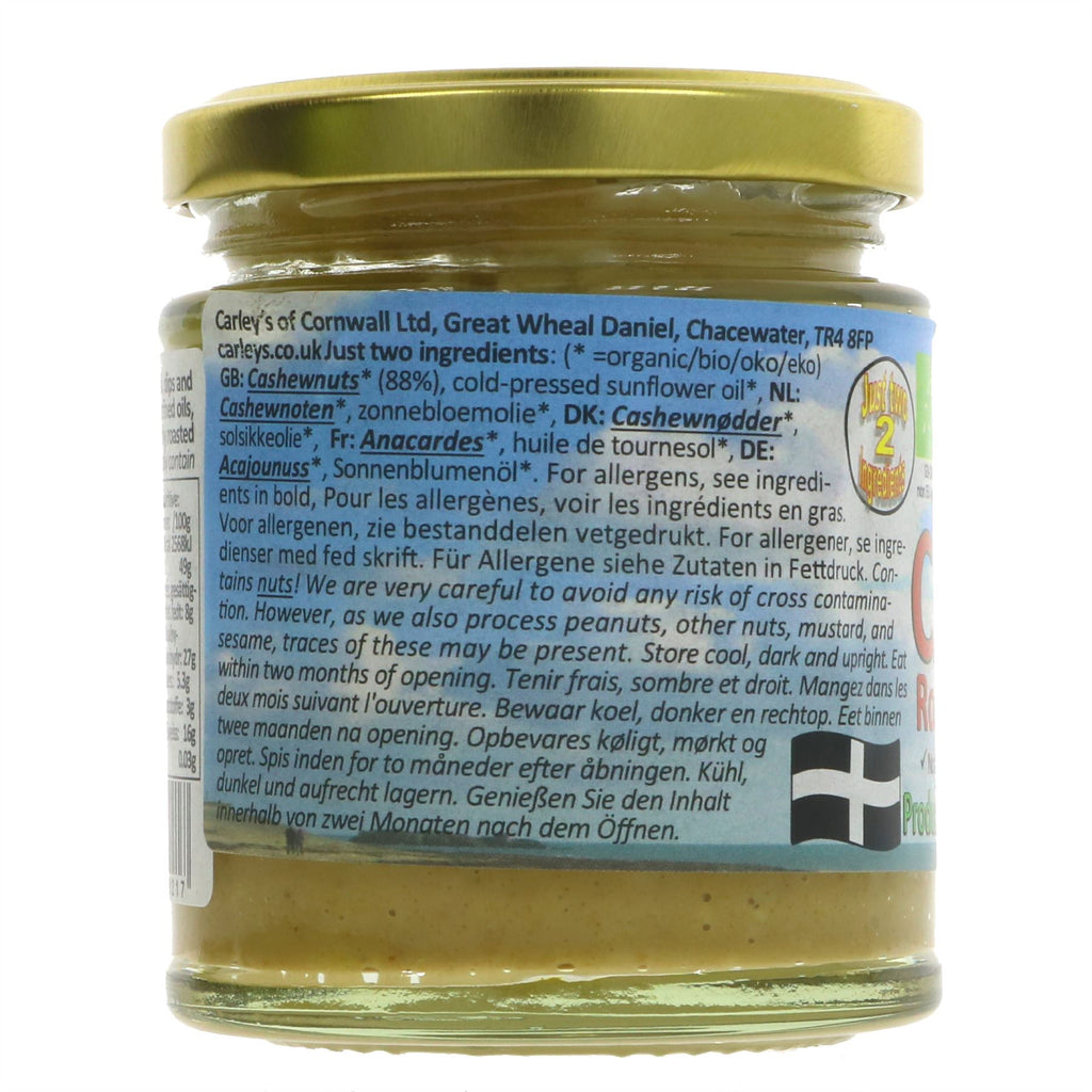 Organic & Vegan Cashew Butter - Packed with Fiber, Vitamins & Minerals - Spread on Toast, Add to Smoothies or Recipes - 170G
