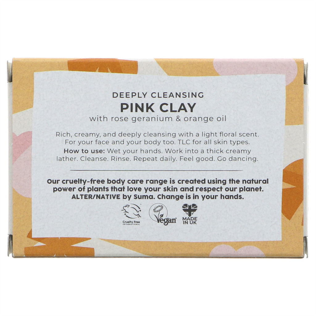 Vegan Pink Clay Cleanser with rose, geranium and orange oil for gentle cleansing and moisturizing. Handmade with natural ingredients.