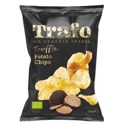 Organic & vegan Truffle Potato Crisps by Trafo. Made from the finest potatoes, these thick-cut crisps have a delicious truffle flavor. A treat for your senses!