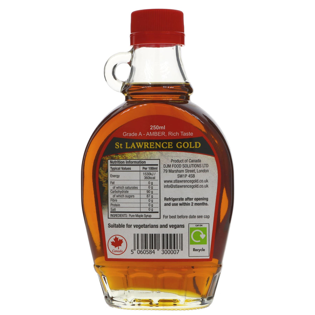 St Lawrence Gold Maple Syrup, Grade A Amber, handcrafted from over 100 red maple tree forests. Certified organic, vegan and perfect for toppings! #syrup #vegan #organic #healthyeating #sweettreats