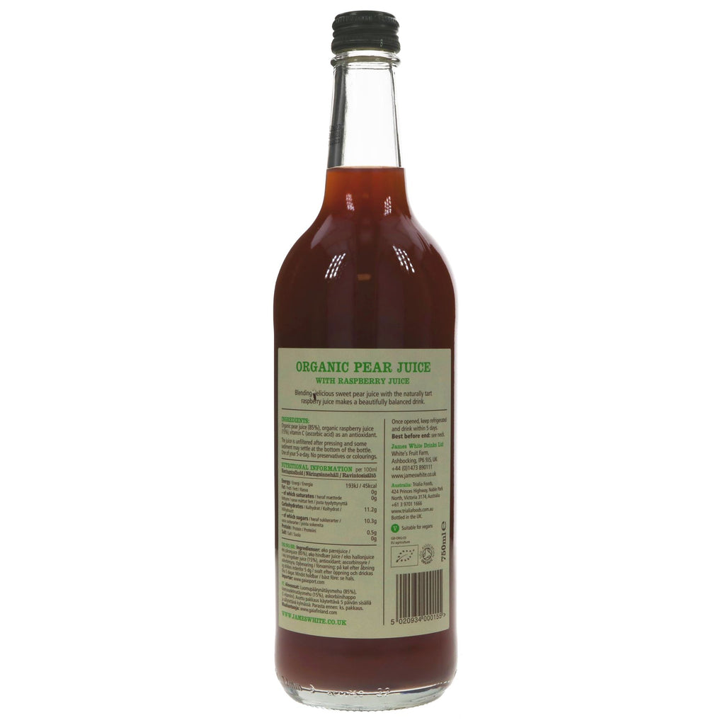 Organic and vegan Pear & Raspberry Juice by James White - the perfect refreshing drink for any time of day!