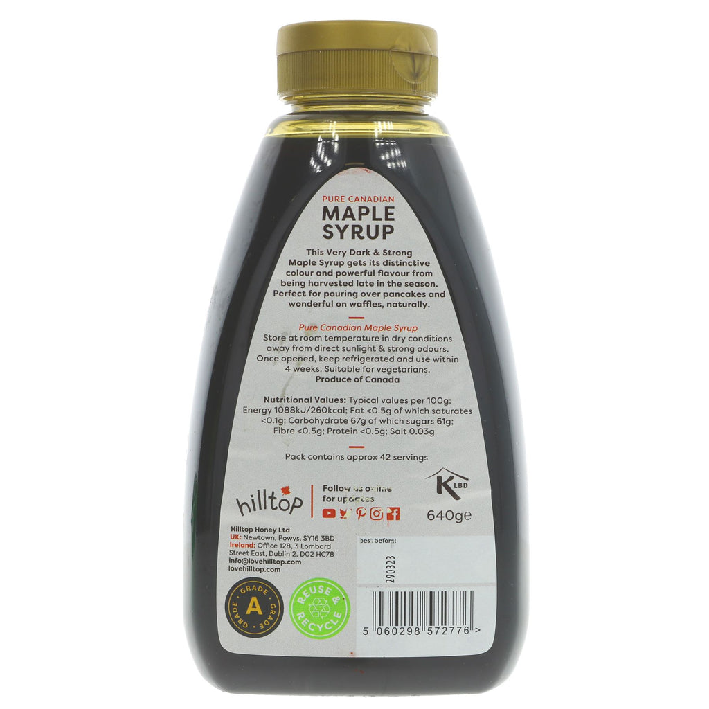 Hilltop Honey Maple Syrup Grade A Dark - Gluten-free, Vegan and Bold Flavour - Perfect for Pancakes & Waffles - 640g