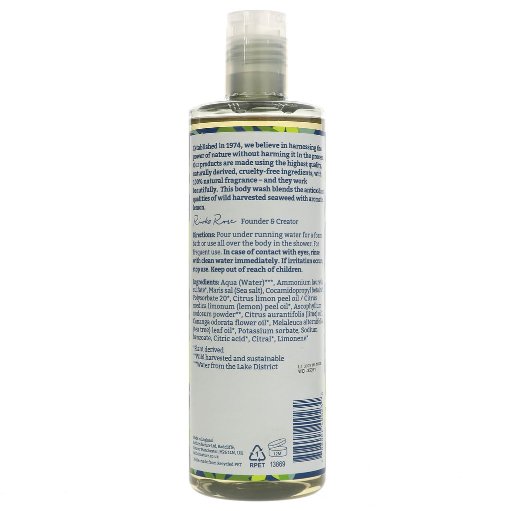 Refresh with Faith In Nature's Seaweed Body Wash - 400ML. Wild harvested seaweed nourishes while fragrant lemon invigorates. Vegan & 99% natural.