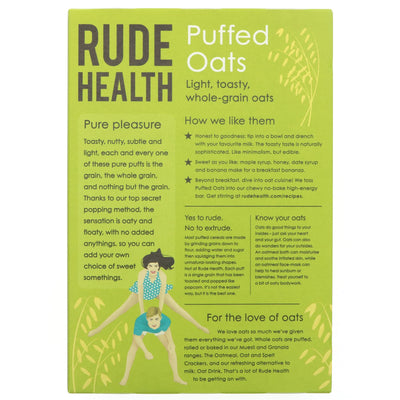 Rude Health's Vegan Puffed Oats: Light, Crispy & Delicious. Add Fruit for a Nutritious Start to Your Day! 175g.