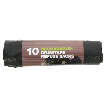 D2w | Refuse Sack Drawtape 70L - 100% Degradable, 74x86cm | 10 bags