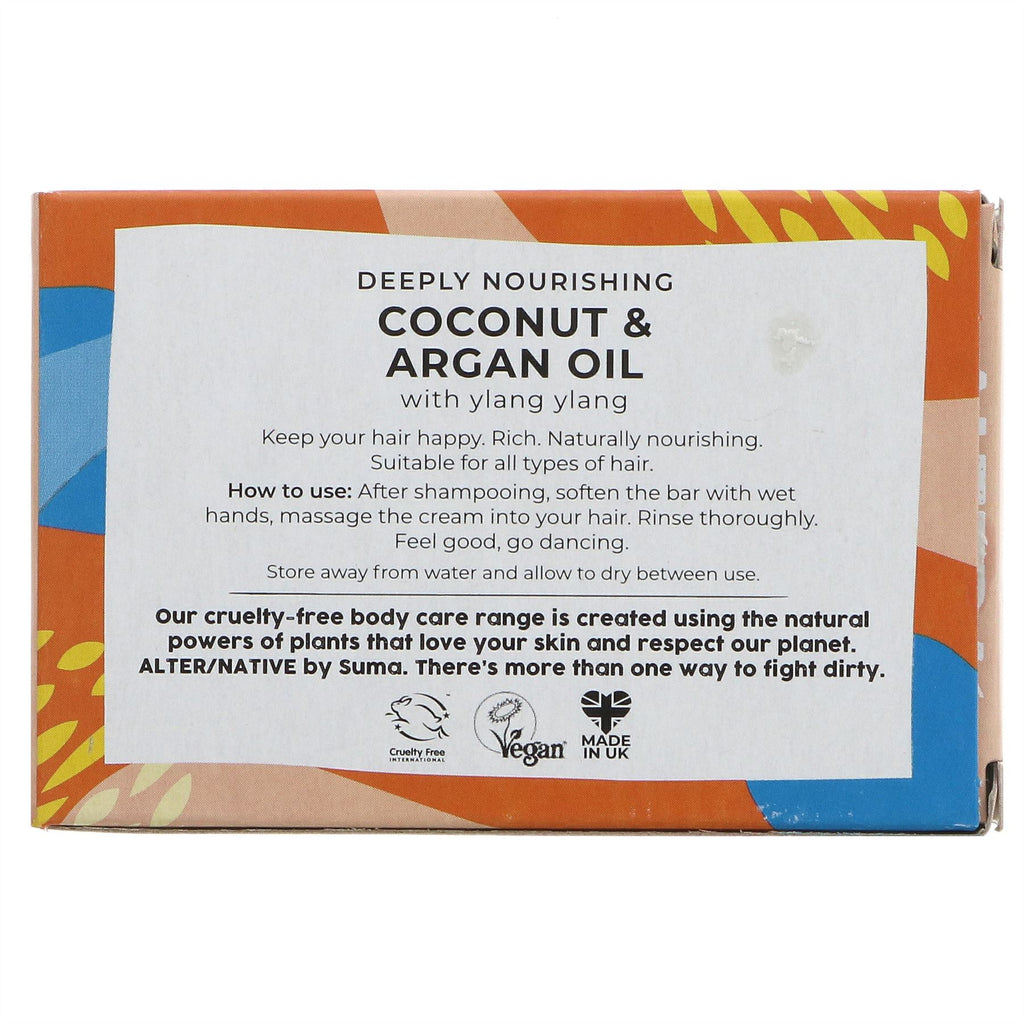 Luxurious Coconut Conditioner Bar with Argan & Ylang Ylang. Vegan, cruelty-free, handmade with essential oils. Nourishes and moisturizes all hair types.