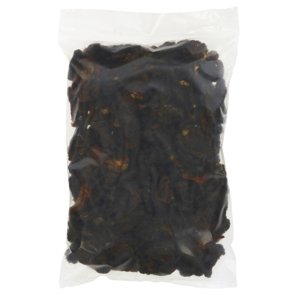 Organic, vegan sundried tomatoes - intense flavour, perfect for salads, pasta dishes and pizza topping. Nut traces possible.