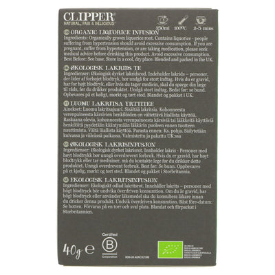 Organic Liquorice Tea by Clipper: Sweet, full-flavored and vegan. Enjoy anytime or pair with dessert. No VAT charged.