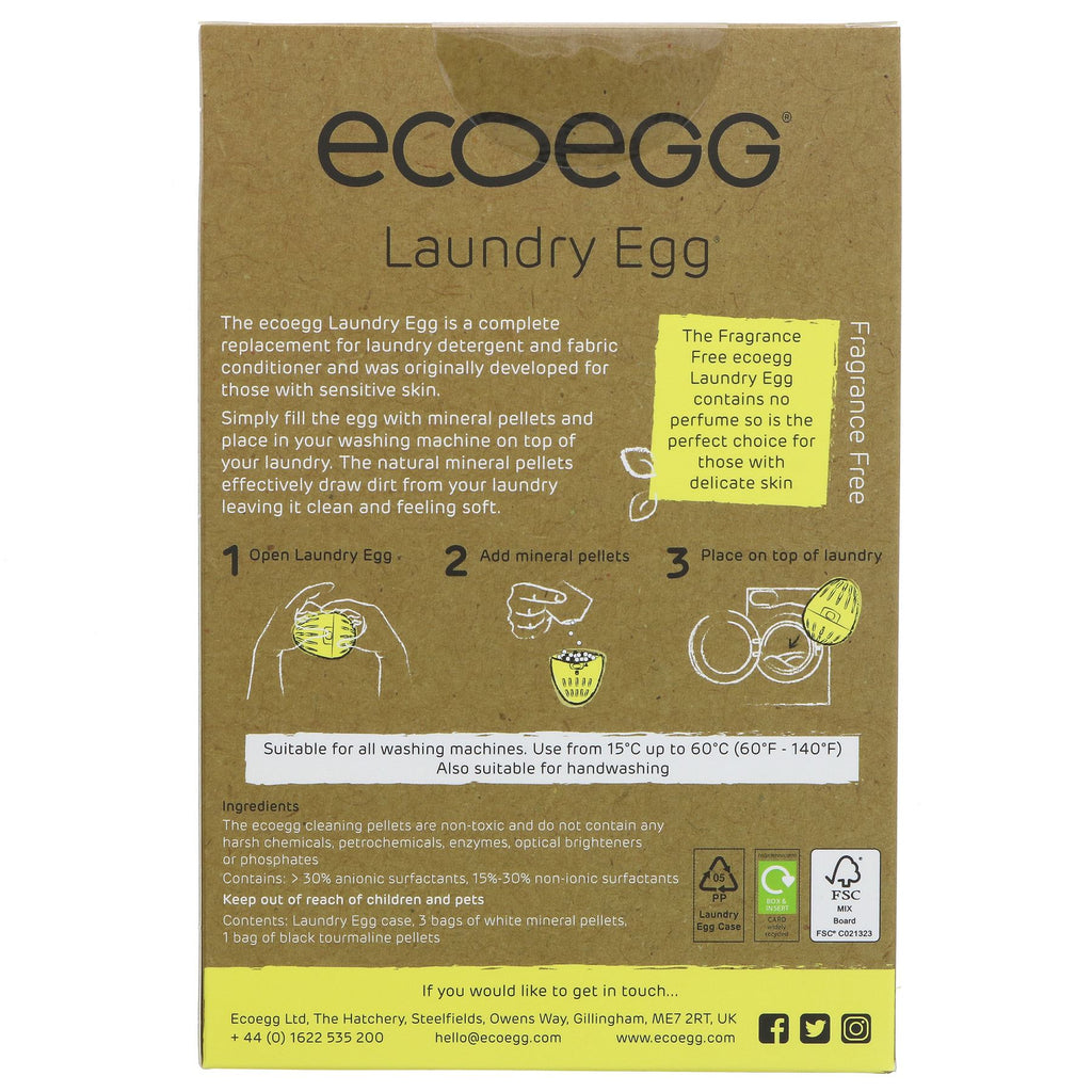 Eco-friendly laundry solution for sensitive skin. Fragrance-free, vegan Laundry Egg replaces detergent & fabric conditioner.