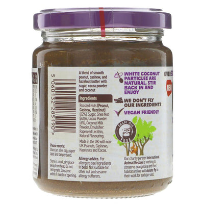 Meridian's Chocca Smooth: guilt-free, vegan, no added sugar chocolate spread with over 50% nuts & cocoa. Perfect on toast or straight from the jar.