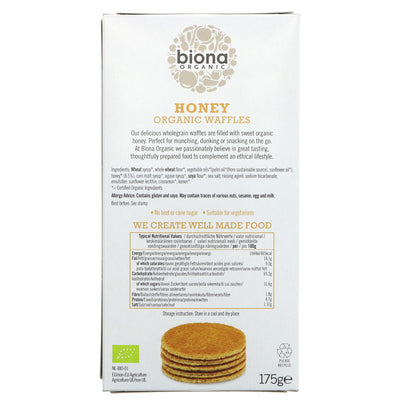 Biona Organic Honey Waffles - Crunchy & Sweet | 175g | No Added Sugar.