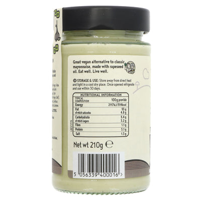 Smoky Vegan Mayonnaise, No Added Sugar, Perfect for Wraps, Burgers, Veggies, and Fries. 210g.