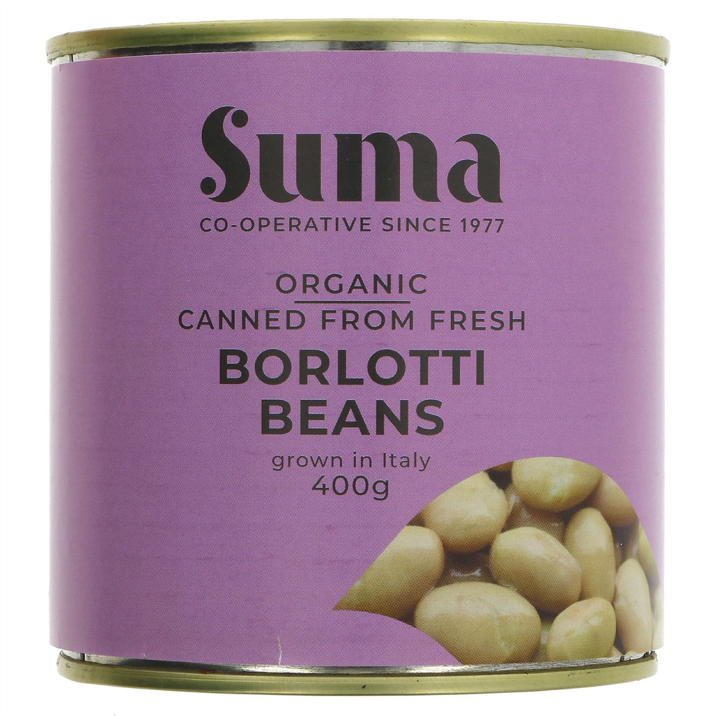 Organic Fresh Borlotti Beans from Suma - perfect for soups, stews and salads. Vegan & VAT-free.