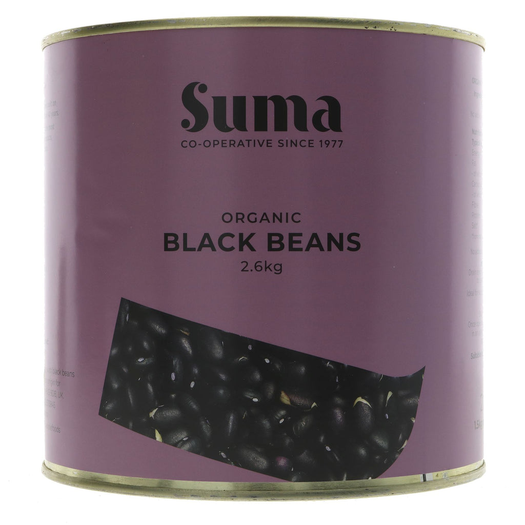 Organic vegan black beans, perfect for Latin American dishes. Get the 2.6kg catering size now!