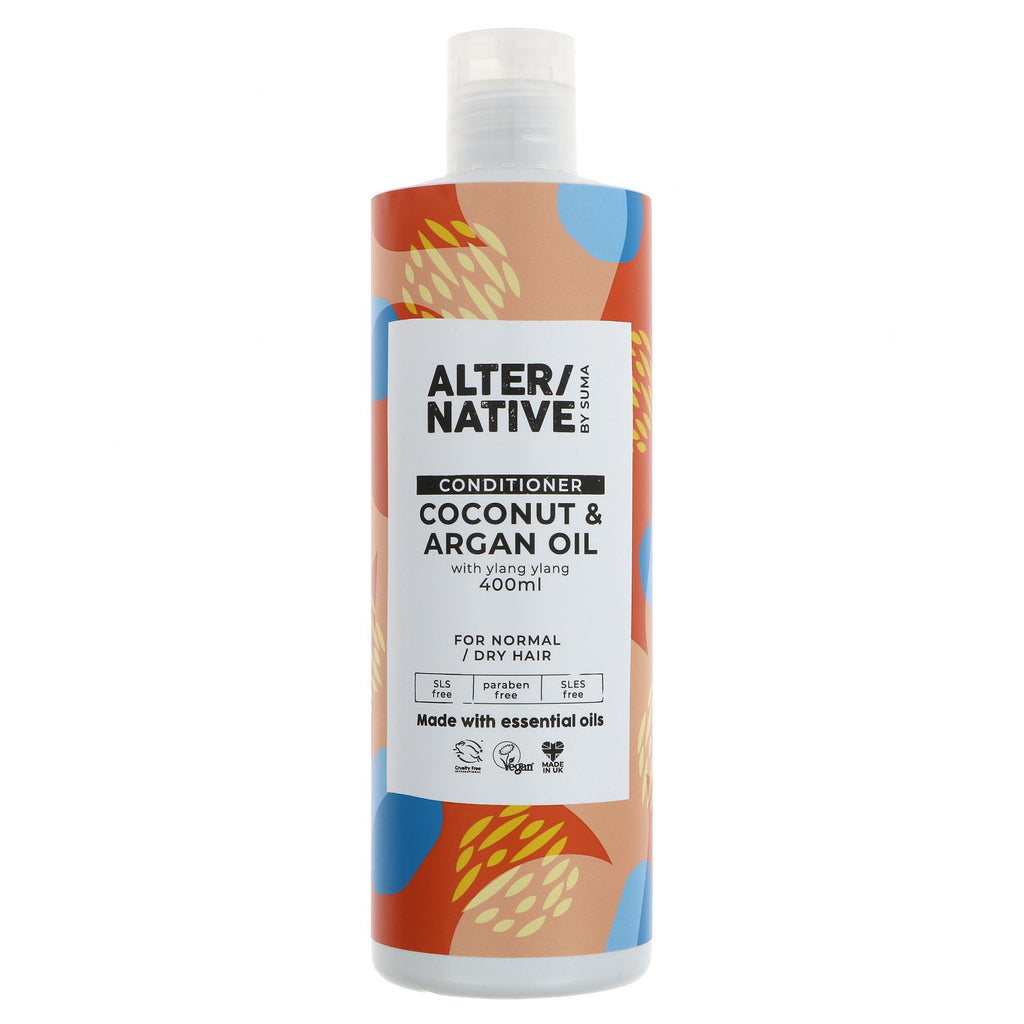 Vegan Coconut & Argan Conditioner for Normal/Dry Hair - 400ml. Cruelty-free. Indulge in exotic oils to pamper your locks.