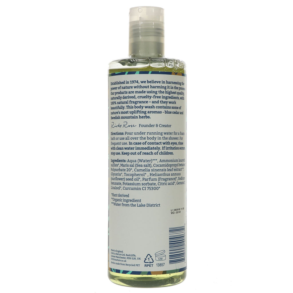 Vegan Blue Cedar Body Wash by Faith In Nature - 400ML, perfect for a refreshing start or relaxing end to your day.