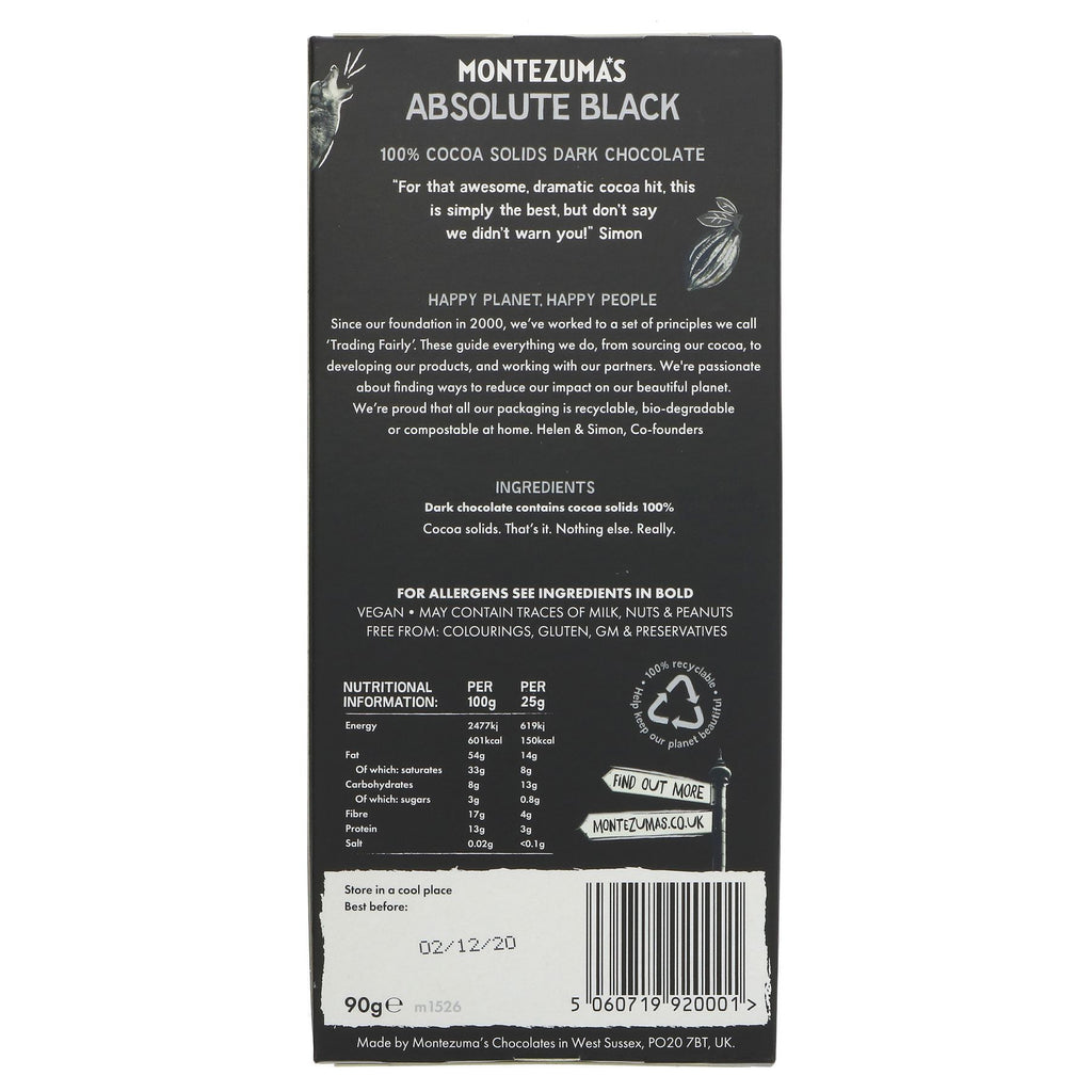 Montezuma's Absolute Black 100% Cocoa Bar - Vegan, Intensely Flavored, Highly Addictive!