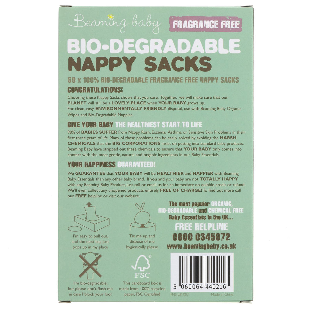 Eco-friendly, fragrance-free nappy sacks that disappear in 2-5 years! Perfect for conscious parents. Vegan.