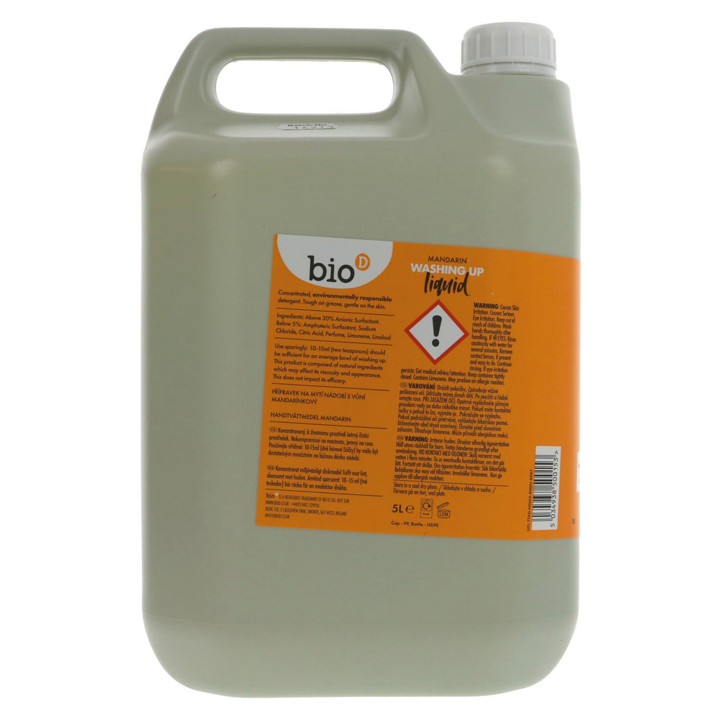 Bio D Washing Up Liquid, Mandarin, 5L - 100% Natural, Vegan, Cruelty-free