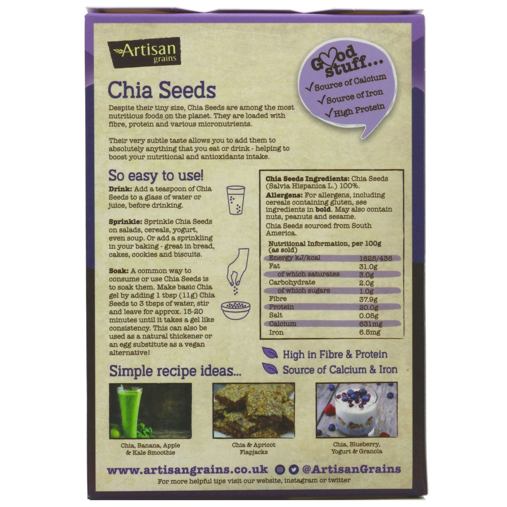 Artisan Grains' Vegan Chia Seeds: Nutrient-packed, versatile and perfect for plant-based diets. #chia #vegan #superfood