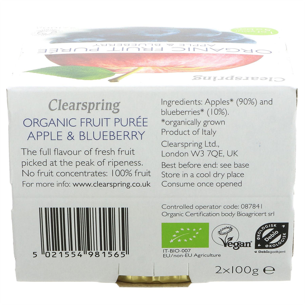 Clearspring's Organic Apple & Blueberry Puree - Perfect for Snacks & Desserts - Vegan & VAT Free.