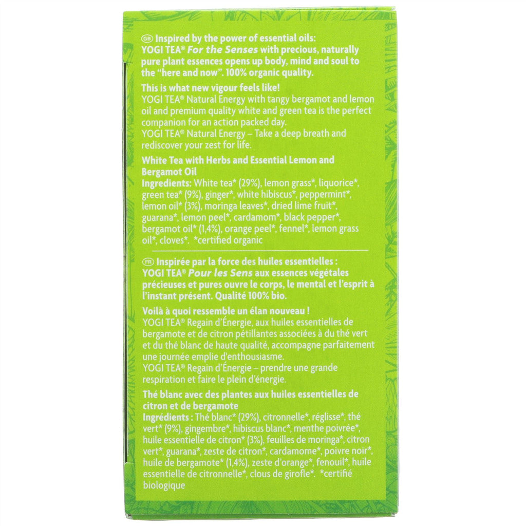 Yogi Tea Natural Energy | White & Green Tea with Lemongrass | 17 Bags | Organic, Gluten-Free, Vegan