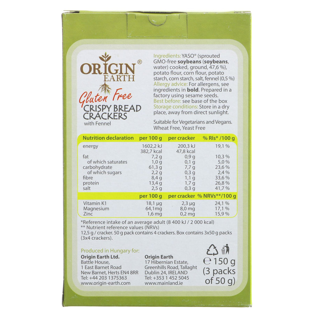 Gluten-free Fennel Crackers by Origin Earth: crispy, vegan-friendly and perfect for snacking or with dips.