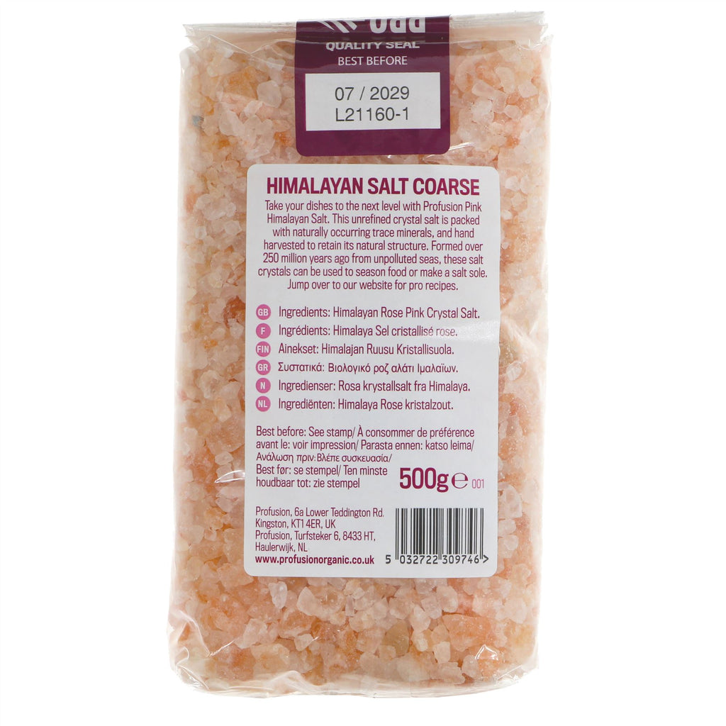 Luxury Pink Himalayan Salt - Coarse, perfect for seasoning your favorite dishes & adding unique flavor to baked goods. Vegan. No VAT charged.