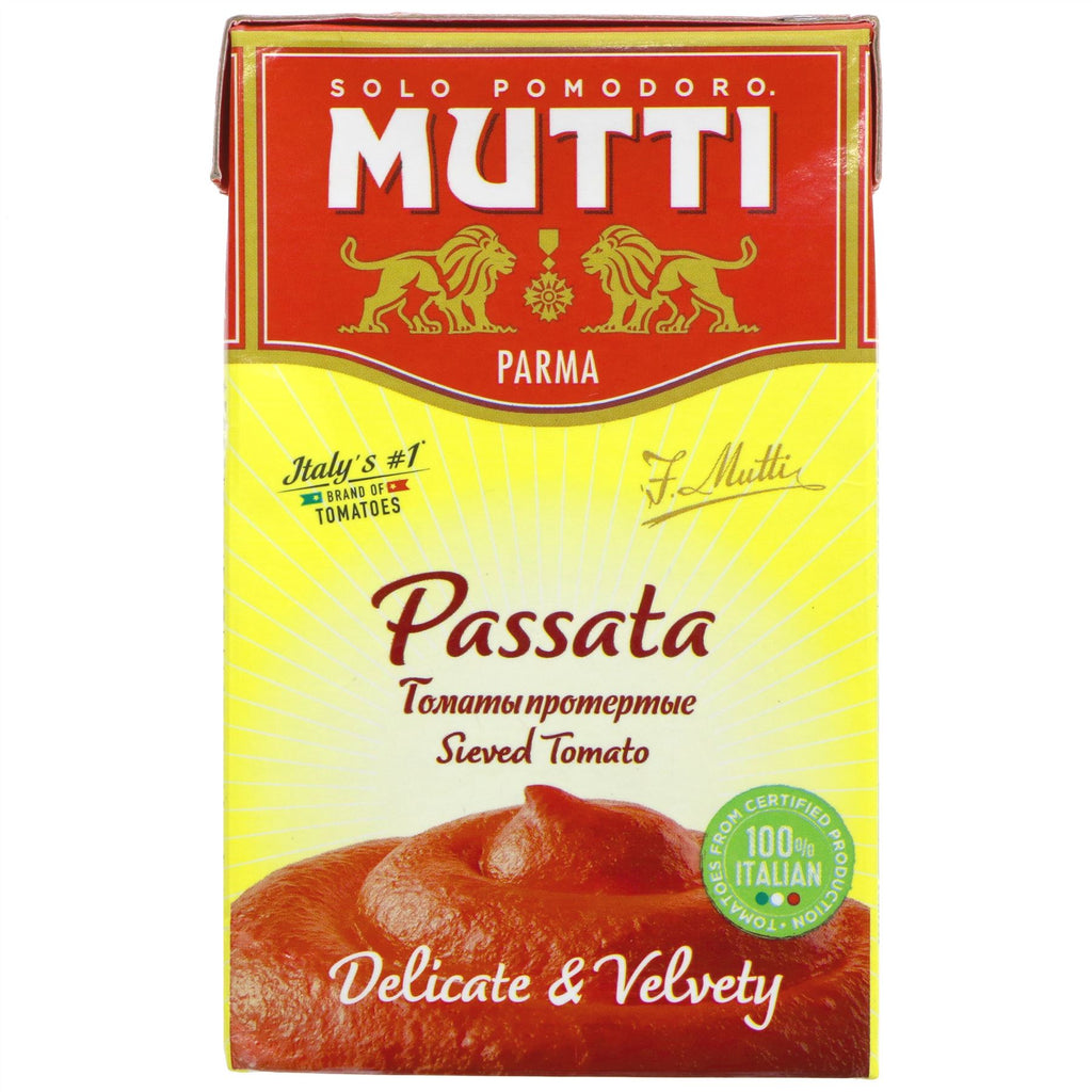 Mutti Passata - Tetrapacks. Perfect for sauces, soups and stews. Made from the freshest and ripest tomatoes. Vegan.
