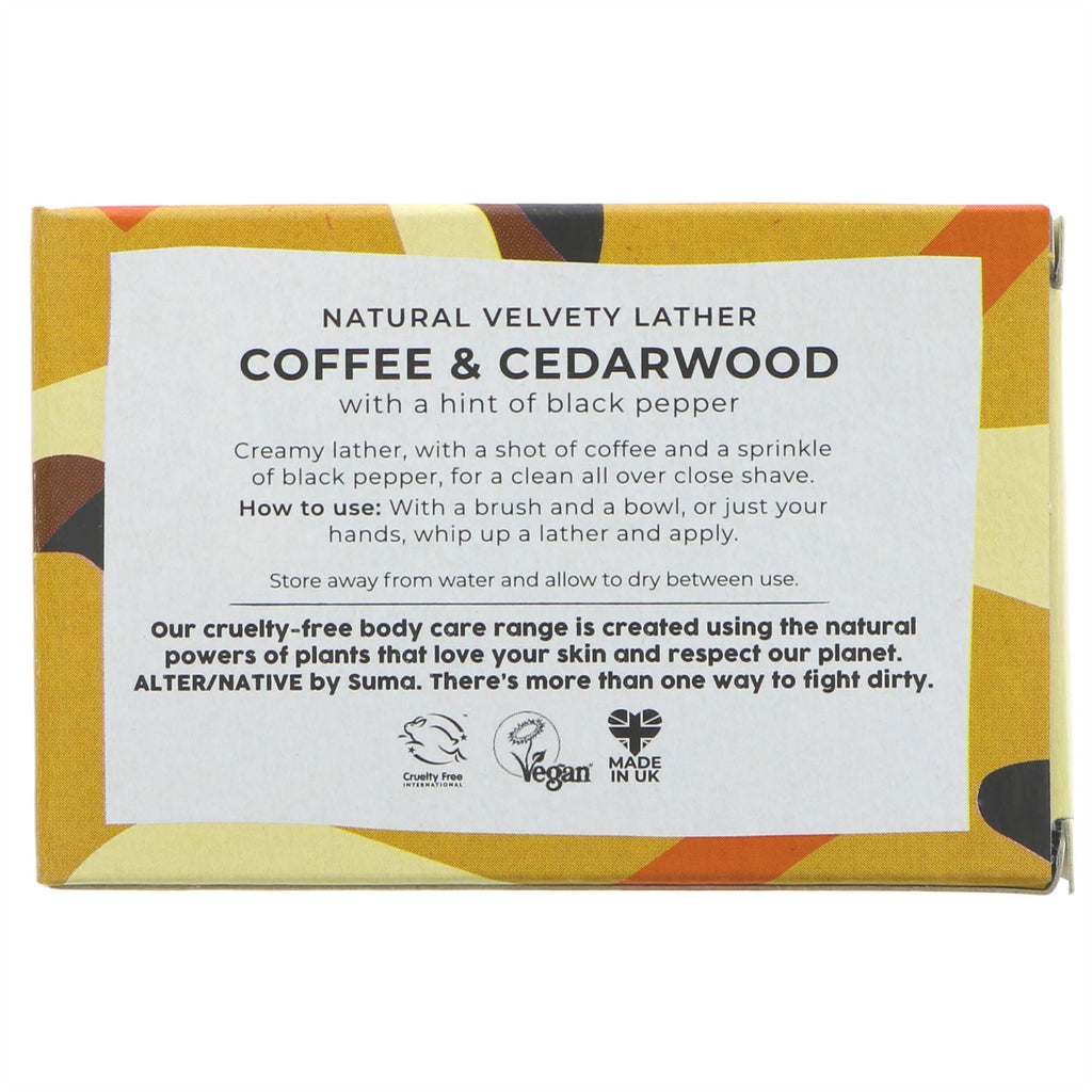 Alter/native Cedarwood Shaving Bar - Vegan & Infused with Coffee, Orange & Tea Tree | 95g