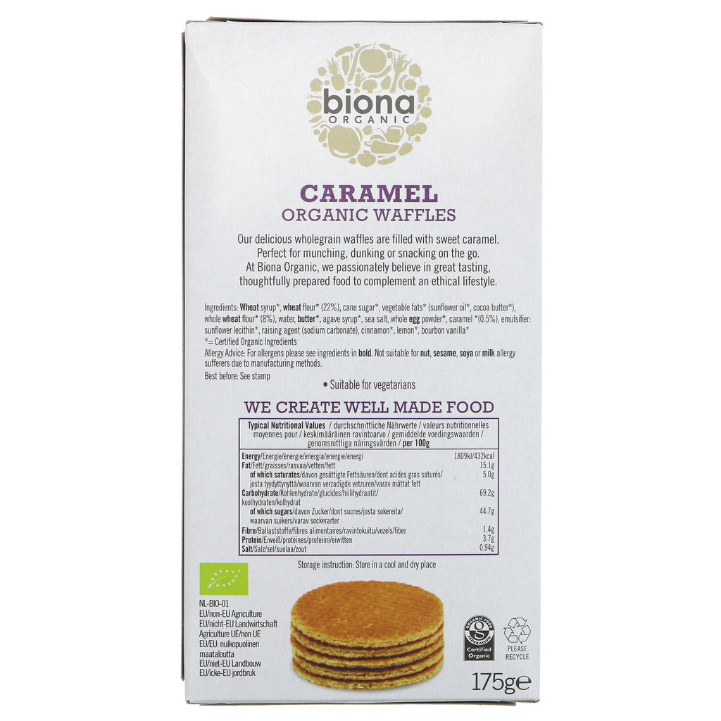 Organic Caramel Syrup Waffles - 175g, Wholegrain, No Added Sugar, Perfect for Snacking or Dunking.