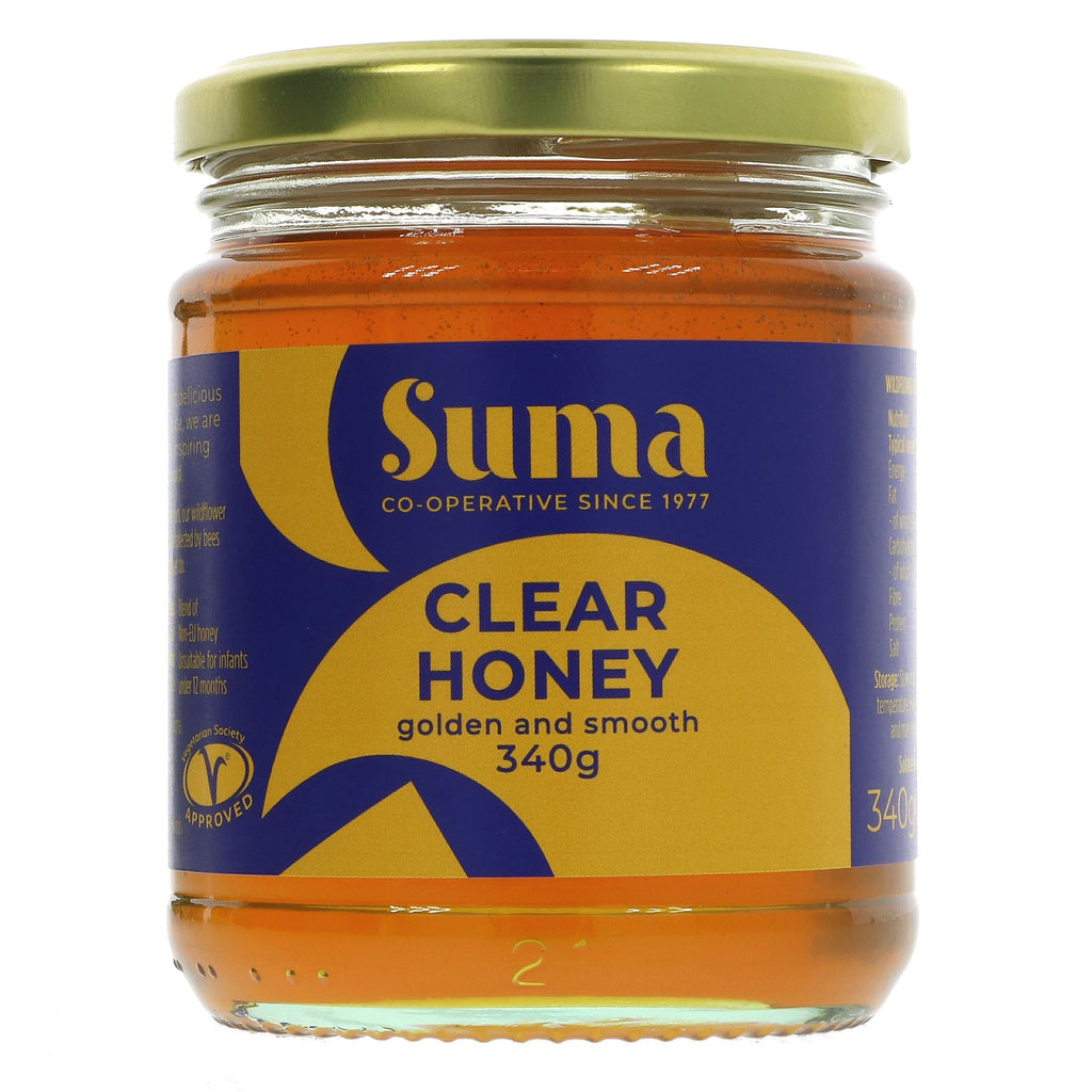 Suma Wildflower Pure Clear Honey - 100% pure, naturally fruity and rich with mellow toffee flavors. Perfect for everyday use and adding sweetness to recipes.