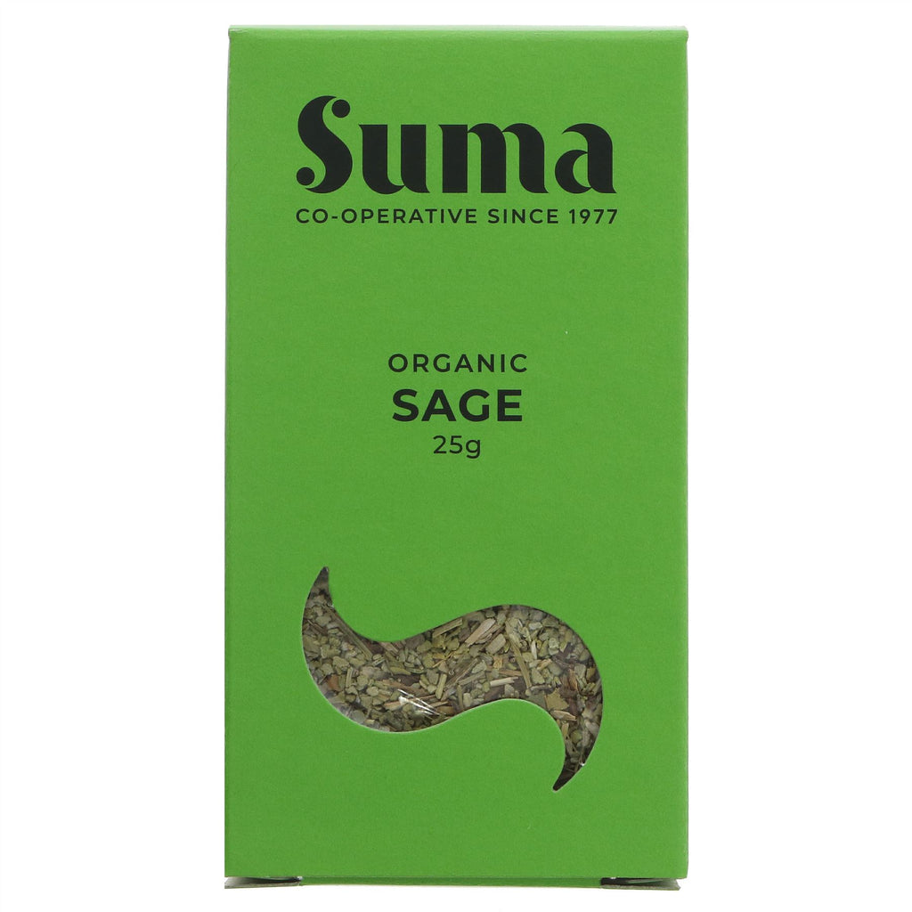 Organic sage by Suma, perfect for seasoning, vegan, and no VAT charged.