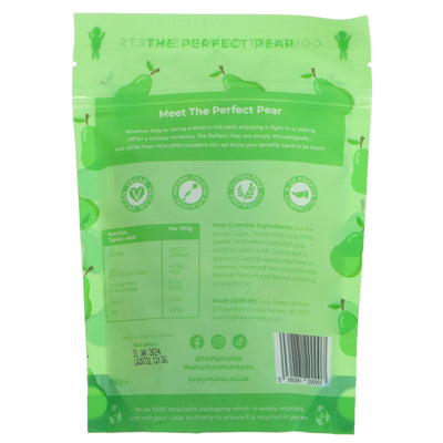 Tasty Mates Perfect Pear Gummies. Delicious, guilt-free snacking with natural flavors, vegan, and recyclable packaging. Part of the gluten-free collection.