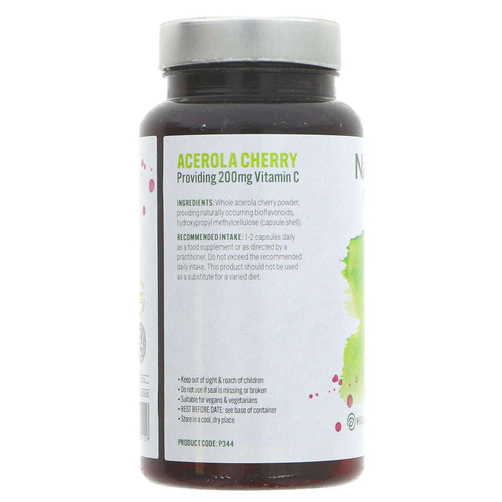 Boost immune system with Natures Own Cherry-C - vegan supplement from Acerola with 200mg Vit C - perfect for smoothies or on-the-go.