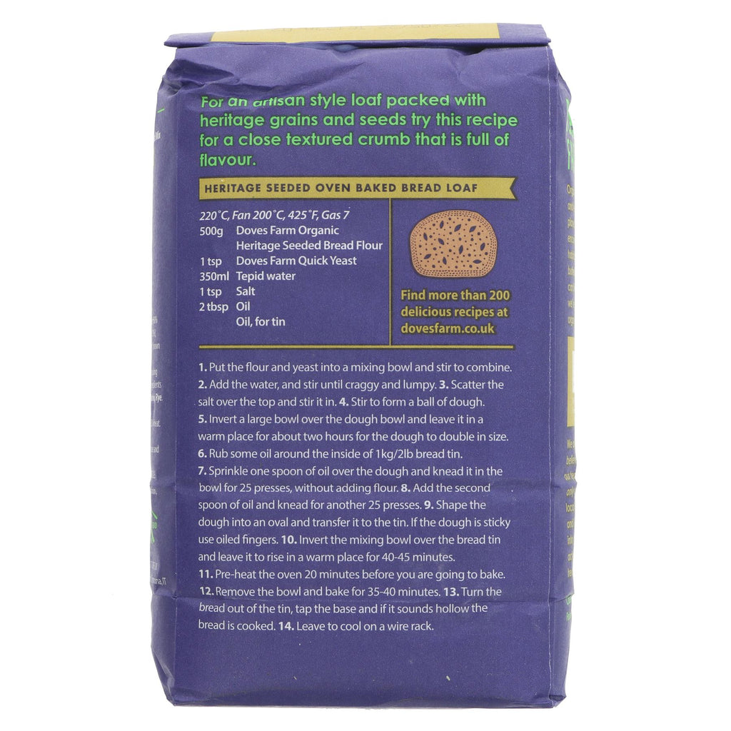 Doves Farm Heritage Seeded Bread Flour: Organic, vegan, packed with ancient grains, sunflower & poppy seeds, and linseeds for delicious baked bread.