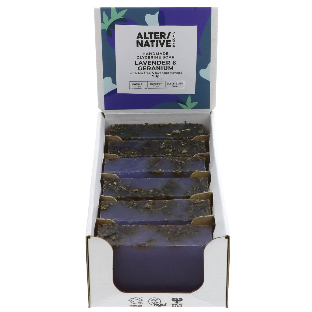 Relaxing Vegan Glycerine Soap with Lavender and Geranium - gentle on skin, palm oil free, cruelty-free body care.